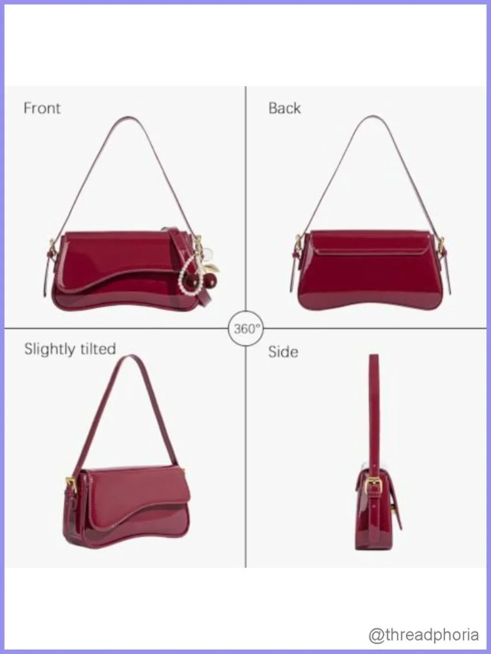 Y2K Hobo Bag Cherry Charm PU Leather Crossbody Shoulder Purse Mini Handbag